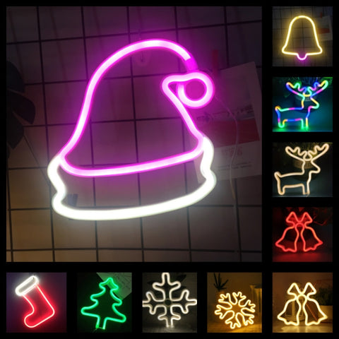Christmas Decoration Neon Lights Wall-Mounted Ornaments, Spec:, Christmas Hat, Big Bell, Christmas Stock