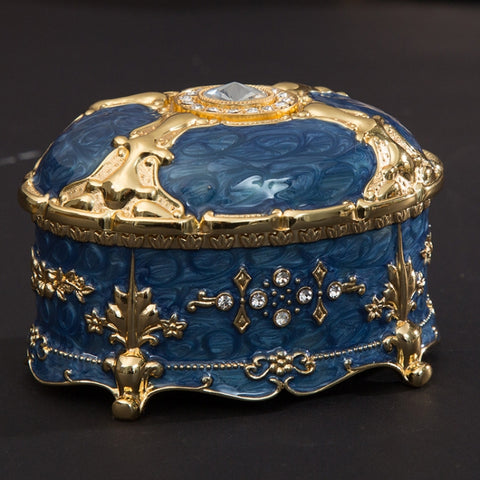 Metal Oval Diamond Jewelry Storage Box Birthday Wedding Gift, 8.5x6x6cm, 11x7.5x7cm