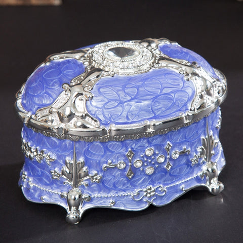 Metal Oval Diamond Jewelry Storage Box Birthday Wedding Gift, 8.5x6x6cm, 11x7.5x7cm