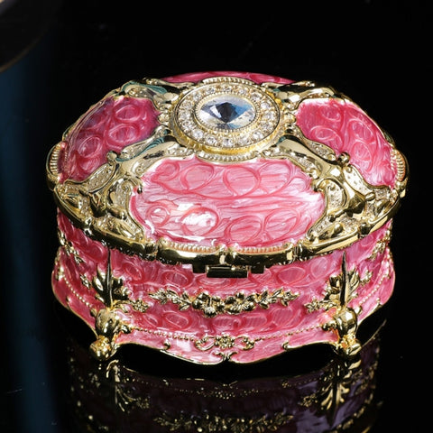 Metal Oval Diamond Jewelry Storage Box Birthday Wedding Gift, 8.5x6x6cm, 11x7.5x7cm