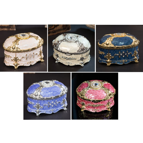 Metal Oval Diamond Jewelry Storage Box Birthday Wedding Gift, 8.5x6x6cm, 11x7.5x7cm