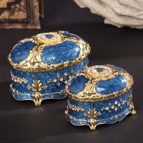 Metal Oval Diamond Jewelry Storage Box Birthday Wedding Gift, 8.5x6x6cm, 11x7.5x7cm