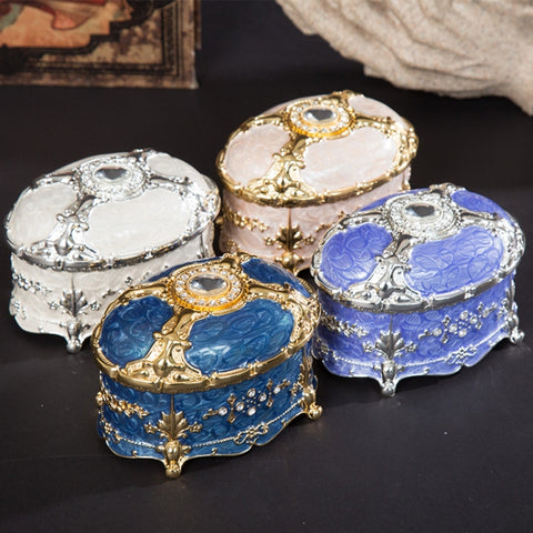 Metal Oval Diamond Jewelry Storage Box Birthday Wedding Gift, 8.5x6x6cm, 11x7.5x7cm