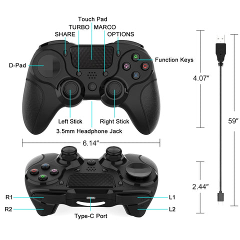 MB-P913 PC Six-Axis Somatosensory Back Key Programming Dual Vibration Bluetooth Gamepad For PS4 Pro, Red Black, Blue Black, Black White, Black