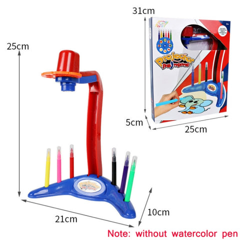 Children Multifunctional Writing Drawing Board Projection Lamp, without Watercolor Pen, Blue, Red