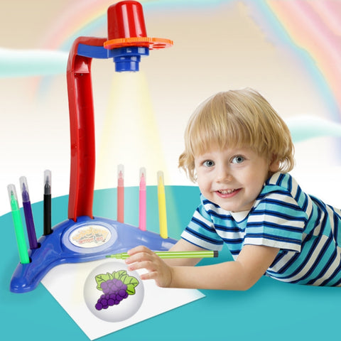 Children Multifunctional Writing Drawing Board Projection Lamp, without Watercolor Pen, Blue, Red