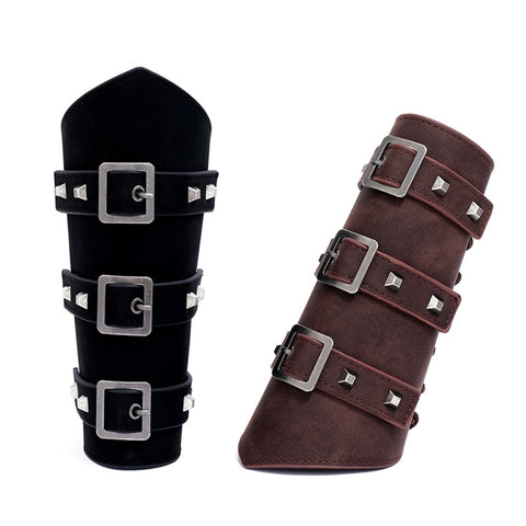 P01994 Men Leather Bracer Personality Punk Riding Arm Guard, Geometry Rivet