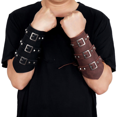 P01994 Men Leather Bracer Personality Punk Riding Arm Guard, Geometry Rivet