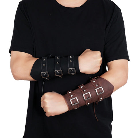 P01994 Men Leather Bracer Personality Punk Riding Arm Guard, Geometry Rivet