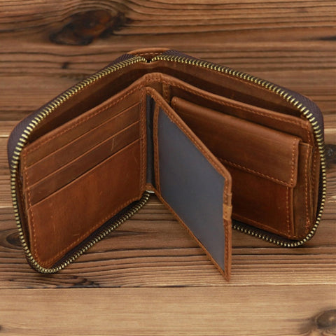 9039 RFID Antimagnetic Leather Zipper Wallet, Vertical 2, Vertical 3, Horizontal 3, Horizontal 4