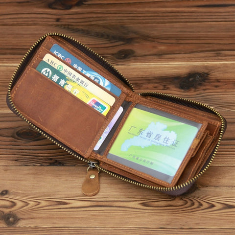 9039 RFID Antimagnetic Leather Zipper Wallet, Vertical 2, Vertical 3, Horizontal 3, Horizontal 4