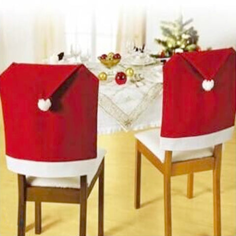 Chair Back Cover Santa Clause Red Hat for Home New Year Decor, Santa Clause