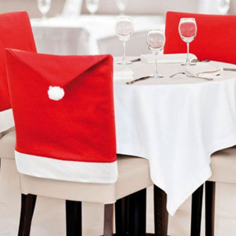 Chair Back Cover Santa Clause Red Hat for Home New Year Decor, Santa Clause