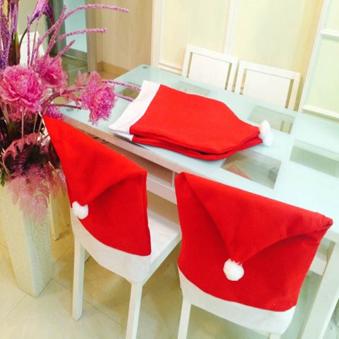 Chair Back Cover Santa Clause Red Hat for Home New Year Decor, Santa Clause