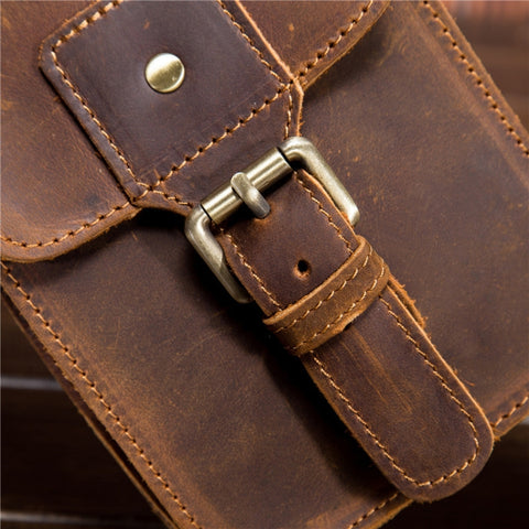 2034 Men Retro Leather Phone Waist Bag, Dark Brown, Yellow Brown