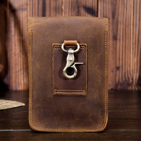 2034 Men Retro Leather Phone Waist Bag, Dark Brown, Yellow Brown