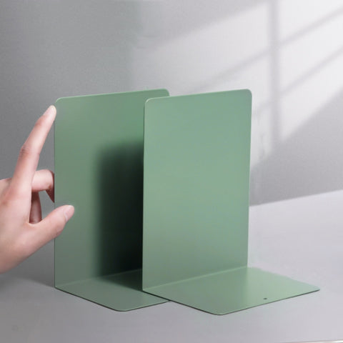 Deli 78650 2 Pieces Of Thickened Desktop Metal Bookends, Green, Beige, Dark Gray, Light Green