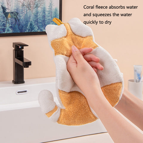 Home Kitchen Bathroom Cute Cat Hand Towel, Yellow, Grey