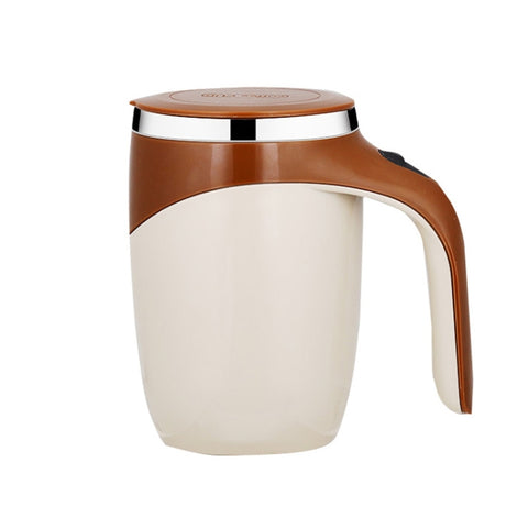 A223 Stainless Steel Automatic Magnetized Coffee Mixing Cup, White, Brown