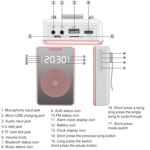 ZXL-H3 Portable Teaching Microphone Amplifier with Time Display, Spec:, H3 Wired (Black), H3 Wired (White), H3 Wired (Rose Gold ), H3 Wireless (Black), H3 Wireless (White), H3 Wireless (Rose Gold)