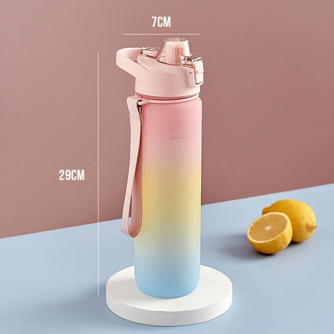 1000ml Large Capacity Gradient ColorsPlastic Sports Water Cup, Cherry Pink, Sky Blue, Silver Gray