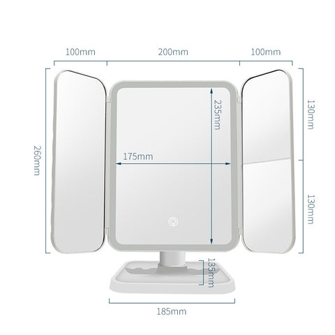 430 Three-Sided Folding LED Makeup Mirror Table Lamp, Plug-in Style, Charging Style, Three-color Light Charging Style