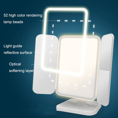 430 Three-Sided Folding LED Makeup Mirror Table Lamp, Plug-in Style, Charging Style, Three-color Light Charging Style