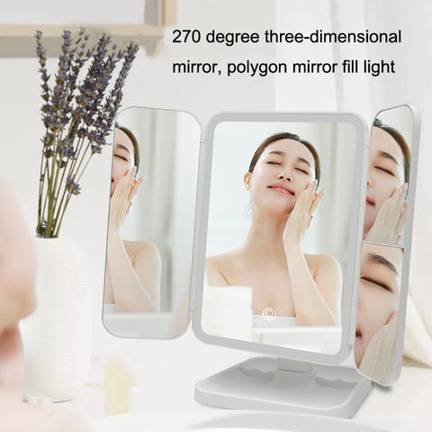 430 Three-Sided Folding LED Makeup Mirror Table Lamp, Plug-in Style, Charging Style, Three-color Light Charging Style