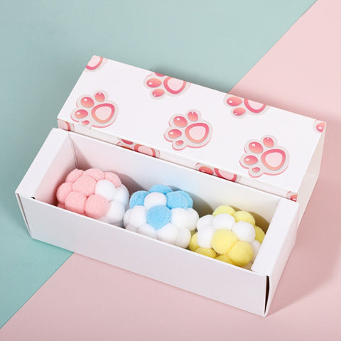 CT0115 Macaron-Colored Plush Ball Funny Cat Toy, 3 PCS, 6 PCS