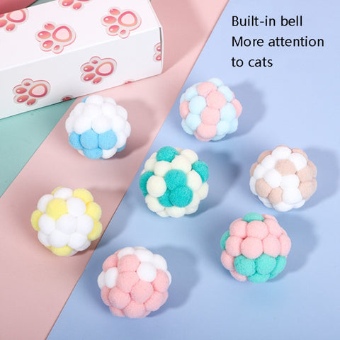 CT0115 Macaron-Colored Plush Ball Funny Cat Toy, 3 PCS, 6 PCS