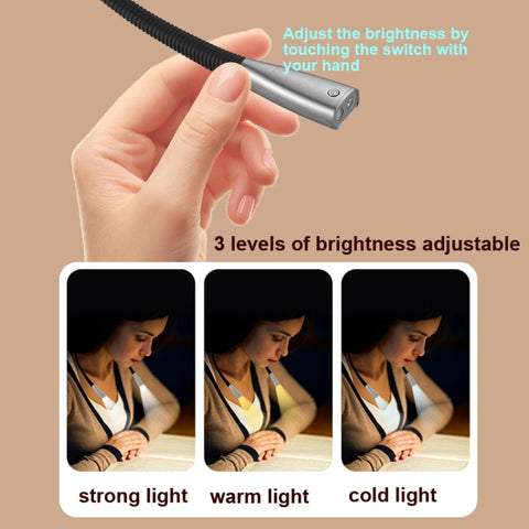 LED Hanging Neck Light Universal Hose Eye Protection Reading Light, Space Silver, Elegant Black