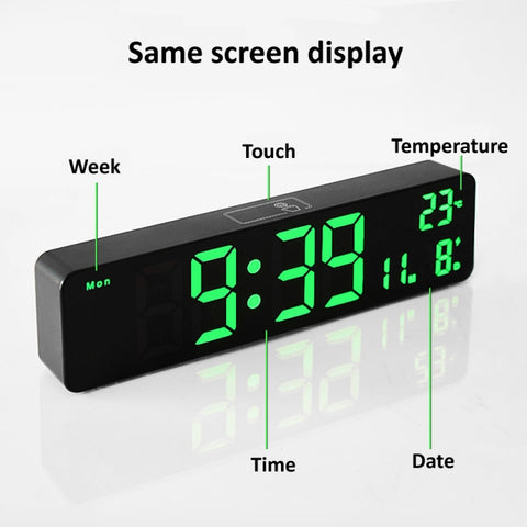 6625D LED Digital Alarm Clock Luminous Desktop Timer Temperature Display Alarm Clock, Black Shell Green Light, Black Shell White Light