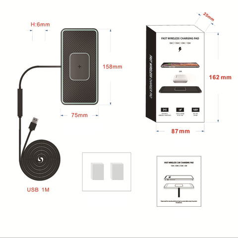 C1-PRO 2 In 1 Car Wireless Charging Anti-Slip Pad With Luminous For AirPods / iPhone, C1PRO Black