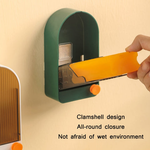 Home Bathroom Wall Mounted Drain Soap Dish With Lid, White Gray, White Orange, Pink White, Green Gray