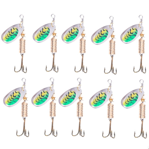 10 PCS HENGJIA  SP054 6.7cm / 7g Fresh Water Sequins Road Bait, Silver, Gold, Gold+Silver, Green Stripes, Black Gold Point, Copper