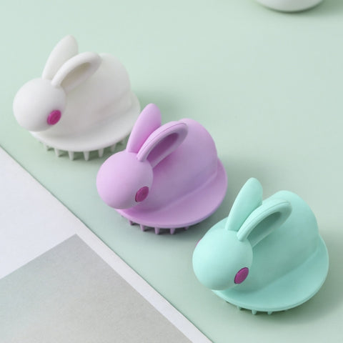 Cute Rabbit Shaped Silicone Shampoo Brush, White, Green, Pink