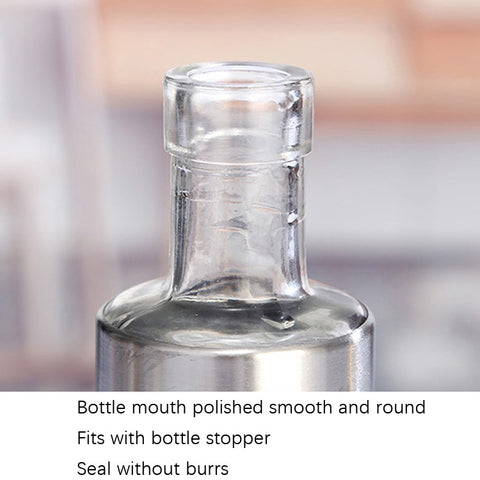 Stainless Steel Glass Oil Bottle Kitchen Pressed Seasoning Bottle, 200ml, 300ml, 500ml