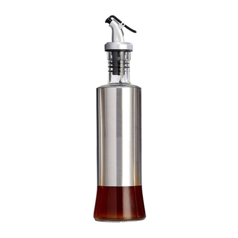 Stainless Steel Glass Oil Bottle Kitchen Pressed Seasoning Bottle, 200ml, 300ml, 500ml