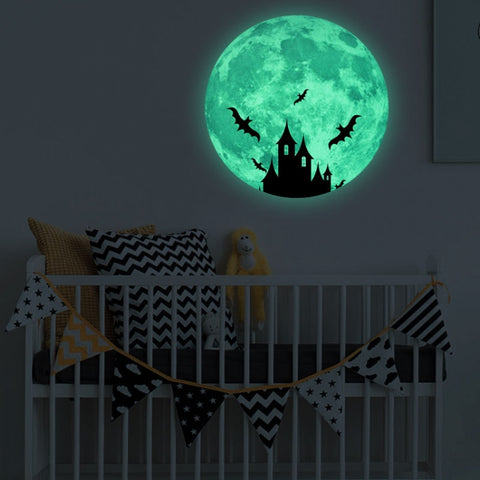 30cm Luminous Moon Wall Sticker Fluorescent Mural, Elk Sled, Swing Under The Tree, Airplane, Moon Castle, Tree Branches