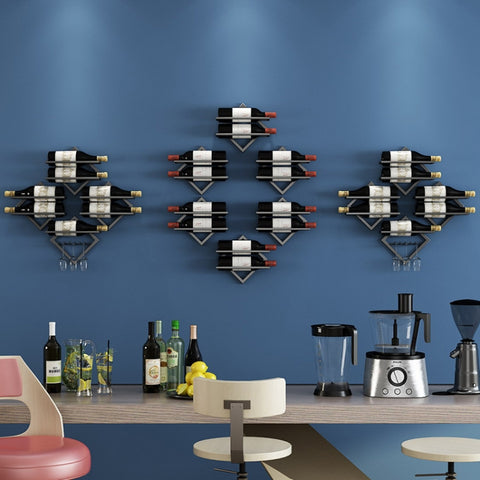 Wall Mounted Wine Rack Kitchen Dining Room Hanging Wine Glass Wine Bottle Rack, Wine Bottle, Hanging Cup