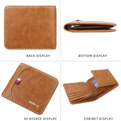Baellerry Short Wallet Tri-fold Horizontal Coin Purse For Men, Black, Light Coffee, Dark Coffee, Red Brown