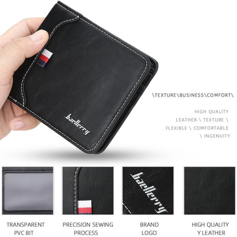 Baellerry Short Wallet Tri-fold Horizontal Coin Purse For Men, Black, Light Coffee, Dark Coffee, Red Brown
