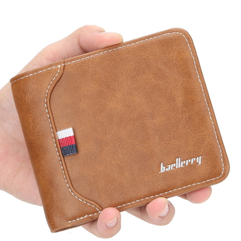 Baellerry Short Wallet Tri-fold Horizontal Coin Purse For Men, Black, Light Coffee, Dark Coffee, Red Brown