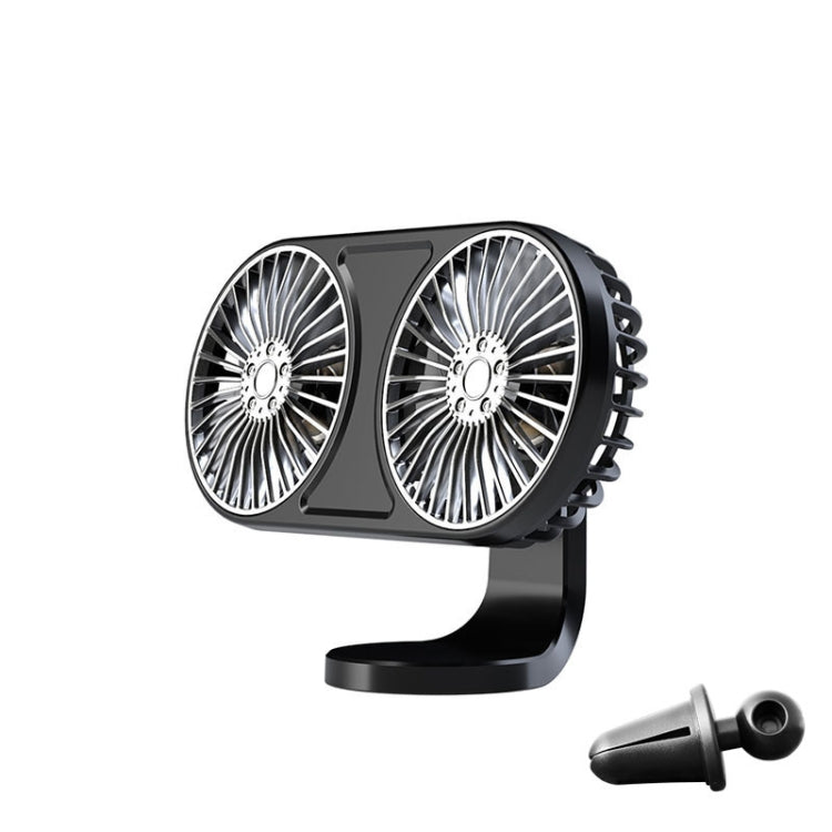 F211 Car Double Head With Led Electric Fan Car Air Outlet Instrument Panel USB Mini Fan, Black, Pink, Green