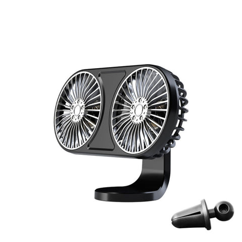 F211 Car Double Head With Led Electric Fan Car Air Outlet Instrument Panel USB Mini Fan, Black, Pink, Green