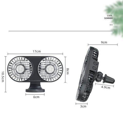 F211 Car Double Head With Led Electric Fan Car Air Outlet Instrument Panel USB Mini Fan, Black, Pink, Green