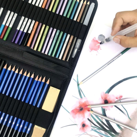 51 PCS / Set YOVER Sketch Pencil Set Water Soluble Color Lead Art Painting Kit, YW-PMN051-01