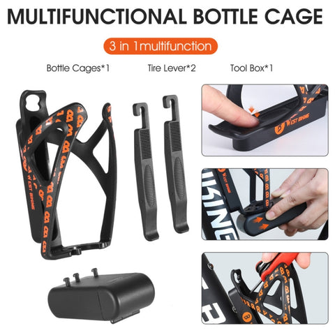 WEST BIKING Bicycle Multifunctional Bottle Cage Tire Lever Tool Box, Black Orange, Black White, Black Red