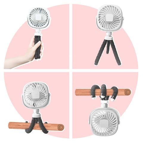 Octopus Stroller Deformation Fan Desktop Portable Handheld USB Small Fan, 1200mAh White, 1200mAh Pink, 1200mAh Black, 2200mAh White, 2200mAh Pink, 2200mAh Black