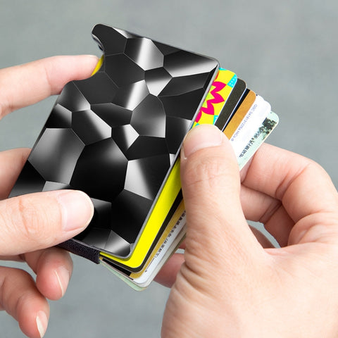 NEWBRING Large-capacity Multi-card Metal Anti-magnetic Card Holder, Geometric Pattern, Diamond Pattern